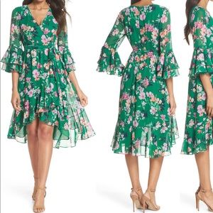Eliza J Ruffle Sleeve Floral Faux Wrap Dress